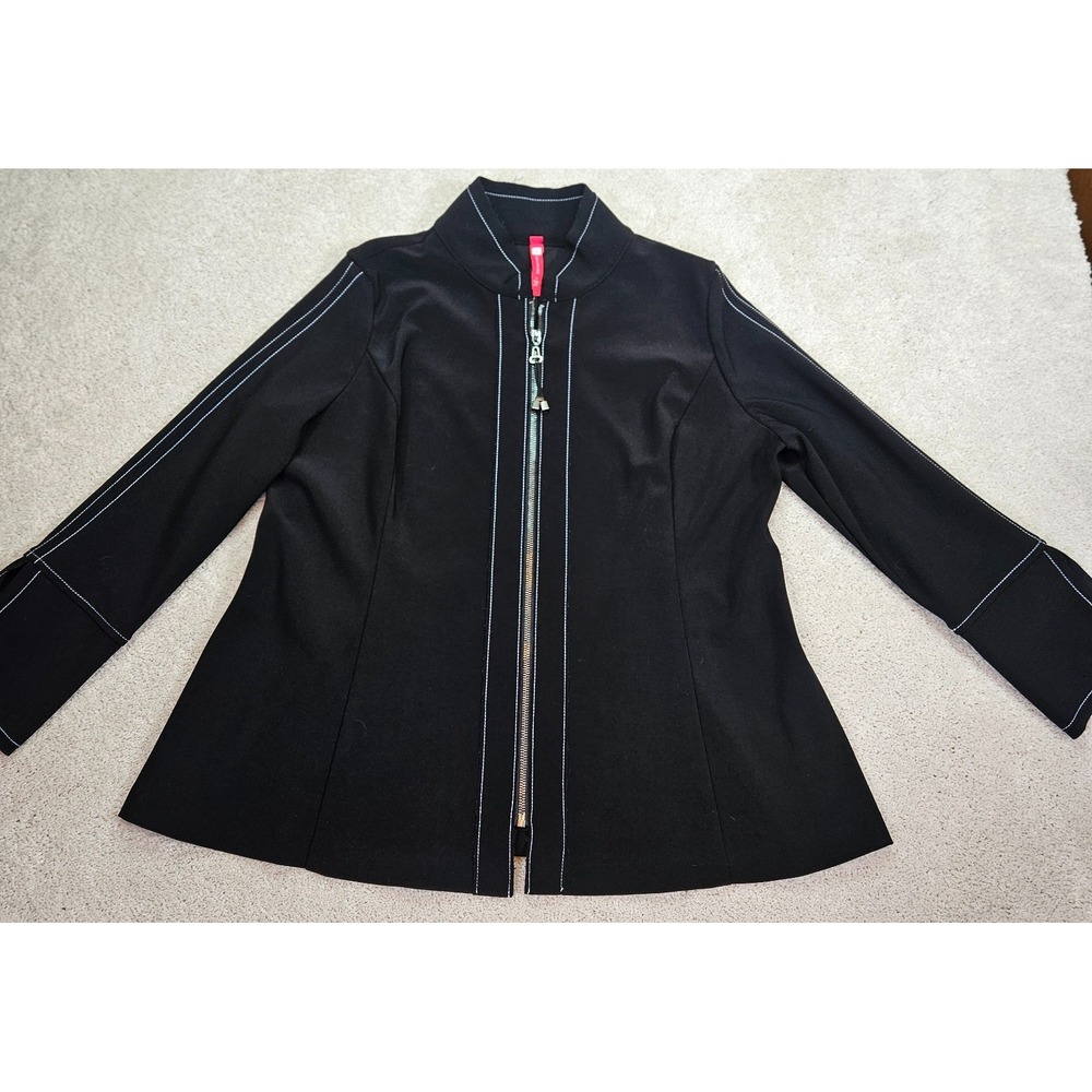IC Collection Zip Jacket Womens L Black Contrast Stitching Modern Edgy 4345J